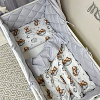 Комплект постельного белья для новорожденного - стеганые бортики, Baby Mix Тедди серый