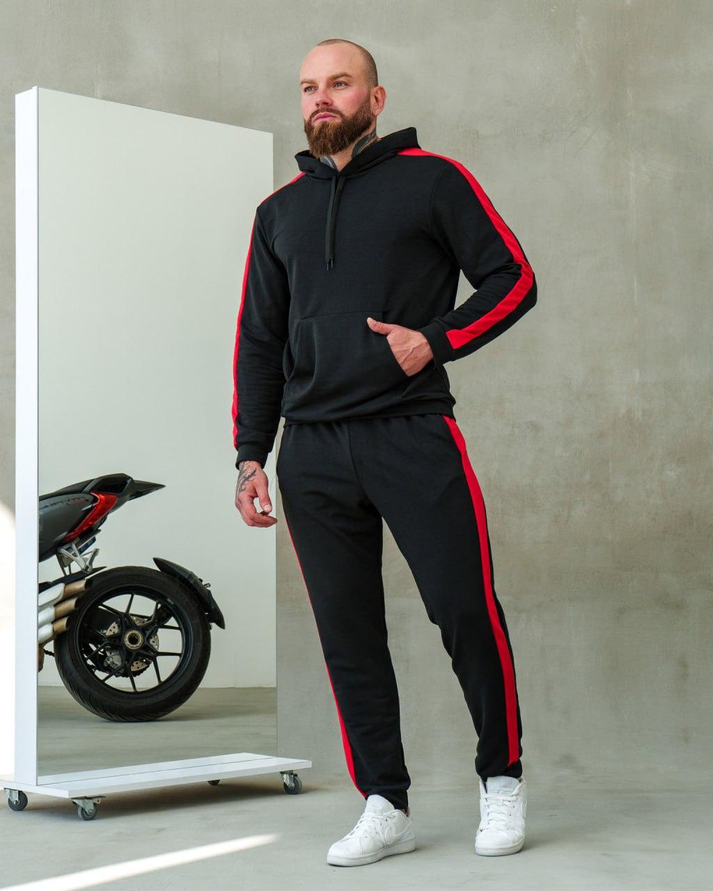 Спортивний костюм чоловічий весняний смуги чорний, фото 1