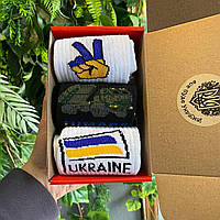 Бокс женских носков на 3 пары 36-41 р с украинской символикой демисезонные весна-осень хорошего качества