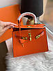 Жіноча сумка Hermes Kelly натуральна шкіра помаранчева 25 см, фото 2