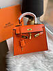 Жіноча сумка Hermes Kelly натуральна шкіра помаранчева 25 см, фото 3