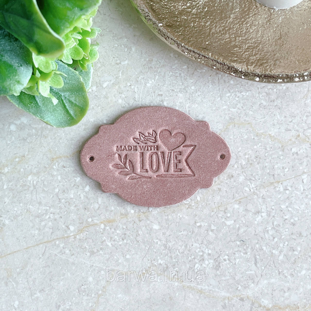 Шкіряна бірка  MADE WITH LOVE  5 х 3,5 см