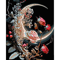 Набор для росписи по номерам картина по номерам Луны в розах Strateg на черном фоне размером 40х50 см (AH1004)