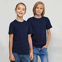 Дитяча футболка JHK, KID T-SHIRT, базова, однотонна, для хлопчика або дівчинки,  темно-синя, розмір 140, на 9/11 років