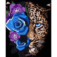 Набор для росписи по номерам картина по номерам Леопард в цветах Strateg на черном фоне размером 40х50 см