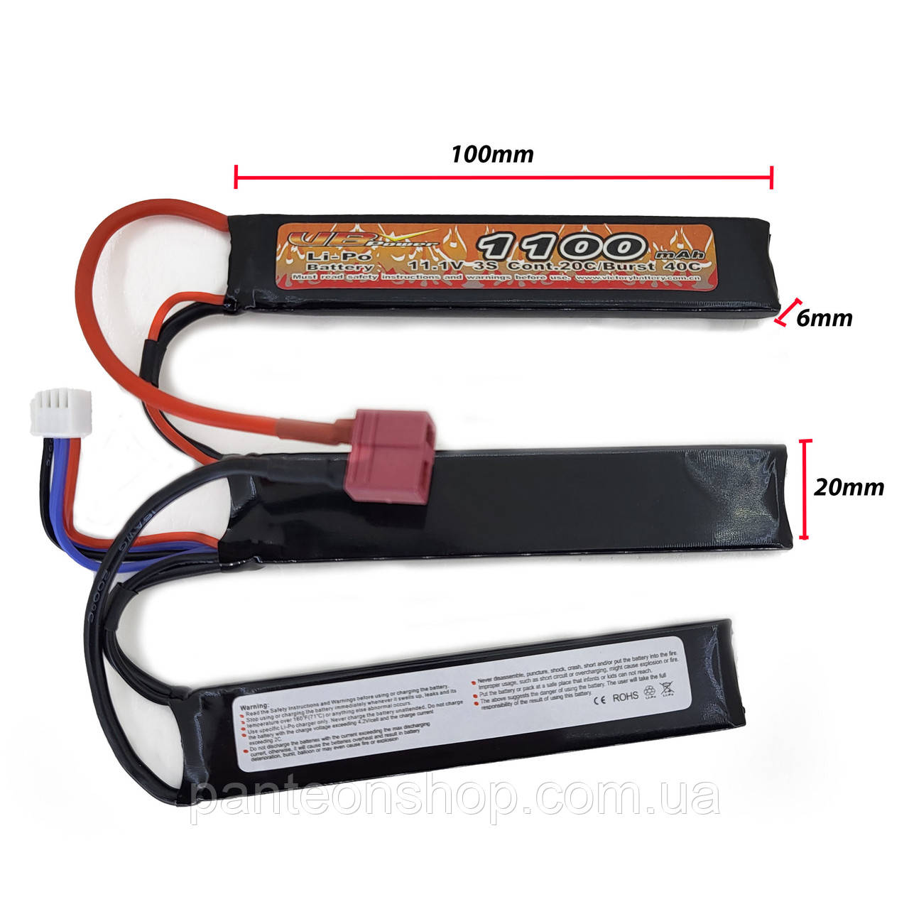 Акумулятор Li-Po  11.1V 1100mah - 3 stick 20-40C нунчаки Т-конектор (VBPower) (для страйкболу)