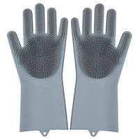 Силиконовые перчатки для мытья и чистки Magic Silicone Gloves с ворсом Серые