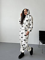 Теплая зимняя женская модная пижама мех Тедди кофта штаны мягкая пижама на подарок домашний комплект для сна