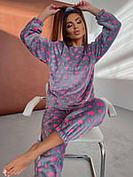 Теплая зимняя женская модная пижама из махры кофта и штаны, пижама на подарок домашний комплект + резинка