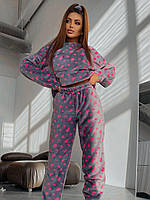 Теплая зимняя женская модная пижама из махры кофта и штаны, пижама на подарок домашний комплект + резинка