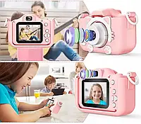 Детская цифровая фотокамера с записью видео и играми, фотоаппарат Котик с силиконовым чехлом