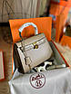 Жіноча сумка Hermes Kelly натуральна шкіра бежевого кольору 25 см, фото 5