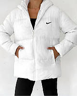 Женская стильная куртка Найк пуховик стеганная зимняя теплая курточка на подкладке синтепон 250 оверсайз 42-46