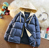 Женская стильная куртка пуховик стеганная легкая зимняя теплая курточка с вшитым капюшоном синтепон 250 Джинс,