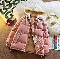 Женская стильная куртка пуховик стеганная легкая зимняя теплая курточка с вшитым капюшоном синтепон 250