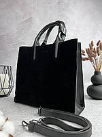 Женская замшевая сумка Business lady кожаная черная в подарочной упаковке