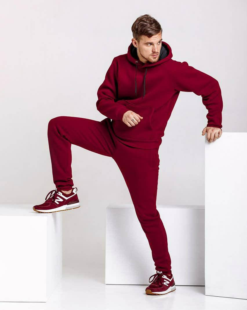

Мужской утеплённый спортивный костюм на флисе (бордовый)