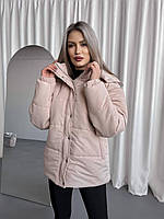 Зимняя теплая женская куртка модная на молнии с кнопками трендовый объемный пуховик силикон 250 еврозима
