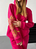 Женский теплый удобный прогулочный костюм Колоски батник и штаны джоггеры спортивный костюм трехнитка на флисе