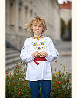 Сорочка дитяча лляна біла «Борщівська» для дівчинки з квітковою вишивкою 122-127
