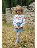Сорочка дитяча лляна біла «Борщівська» для дівчинки з квітковою вишивкою 134-149