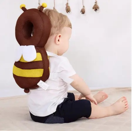 Дитяча захисна подушка - рюкзак 898-9107 для захисту голови при падінні, підголовник Бджола Коричнева, фото 1