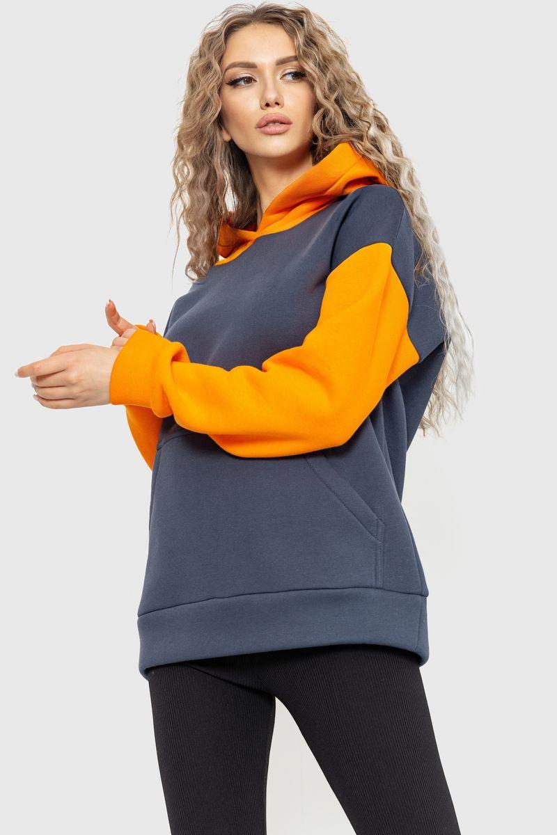 Худи женский на флисе Серо-оранжевый, 48-50 - фото 2 - id-p2098509134