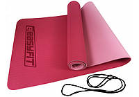 Коврик для йоги и фитнеса 183 см 6 мм EasyFit (Изифит) TPE+TC двухслойный розовый-светлый розовый