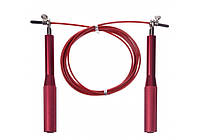 Скоростная скакалка 3 м со стальным тросом и алюминиевыми ручками EasyFit (Изифит) Aluminium красная