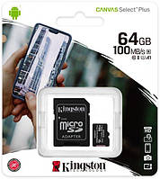 Kingston microsdhc Карта пам'яті 64gb canvas select plus class 10 uhs-i u1 v10 a1 + sd-адаптер Lux