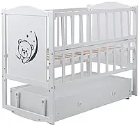 Кровать Babyroom Тедди Т-03 фигурное быльце, маятник, откидной бок белый