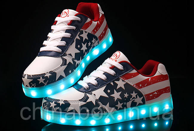 Светящиеся кроссовки Ledcross с LED подсветкой на шнурках Amerikan style - фото 1 - id-p2098498635