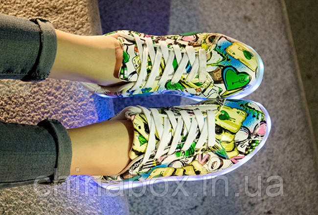 Светящиеся кроссовки Ledcross с LED подсветкой на шнурках Graffiti style - фото 2 - id-p2098498641