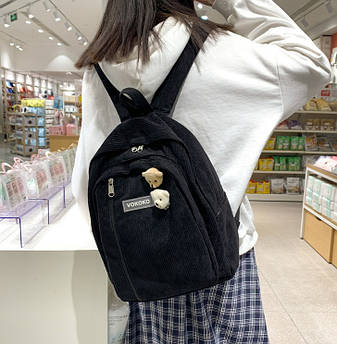 Стильний жіночий вельветовий рюкзак середнього розміру + значок