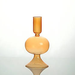 Підсвічник святковий REMY-DEСOR скляний Чері помаранчевого кольору для тонкої свічки висота 16 см декор дому