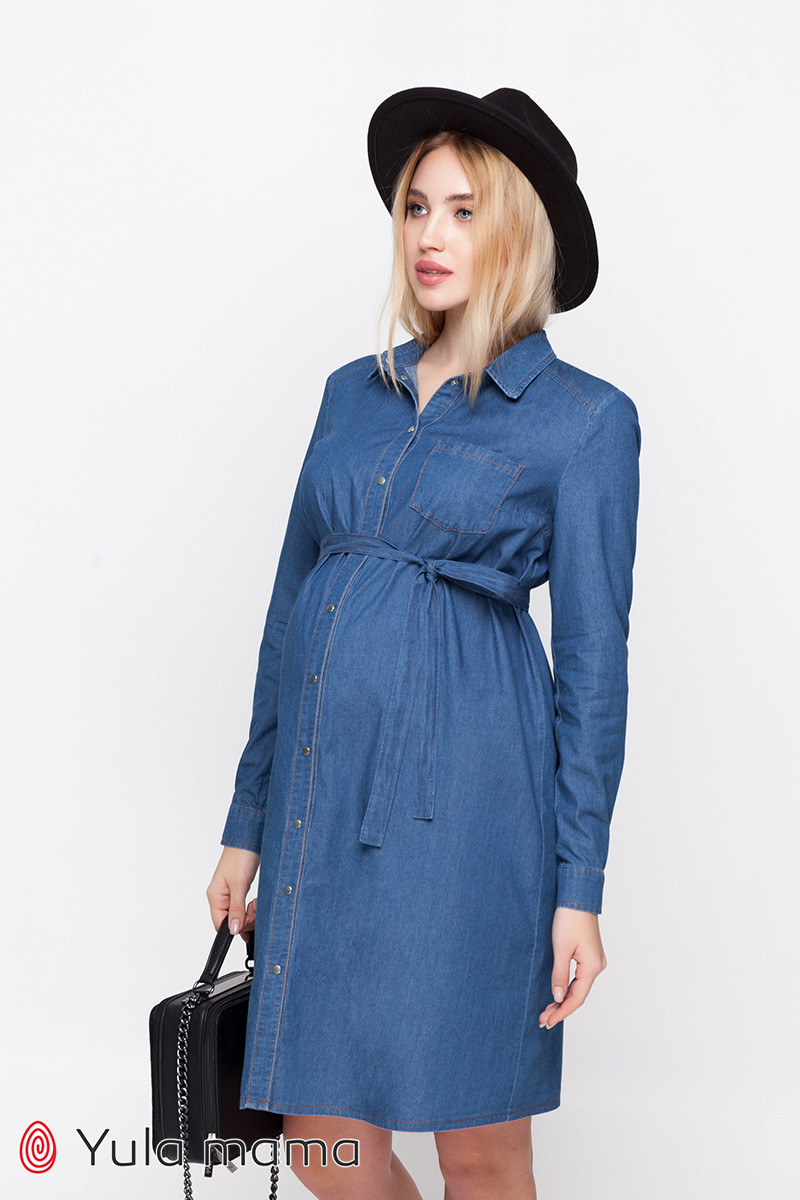 Сукня - сорочка для вагітних та годуючих з тонкого джинсу Vero XS Юла Мама Синій DR-10.031