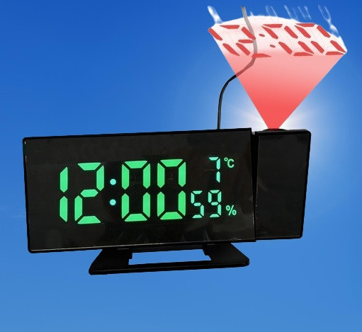 Годинник мережевий проекційний VST 896S-4 (зелений циферблат, температура, USB шнур, будильник, дата)