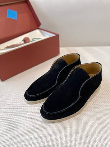 Жіночі замшеві чорні лофери Loro Piana Open Walk cashmere демісезонні чоботи Лоро Піана туфлі, фото 1