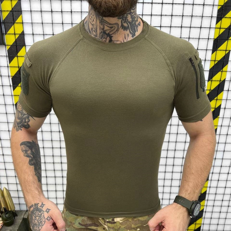Мужская футболка МЕТАМ олива, тактическая футболка приталенного кроя с липучками под шевроны XL - фото 3 - id-p2098569249