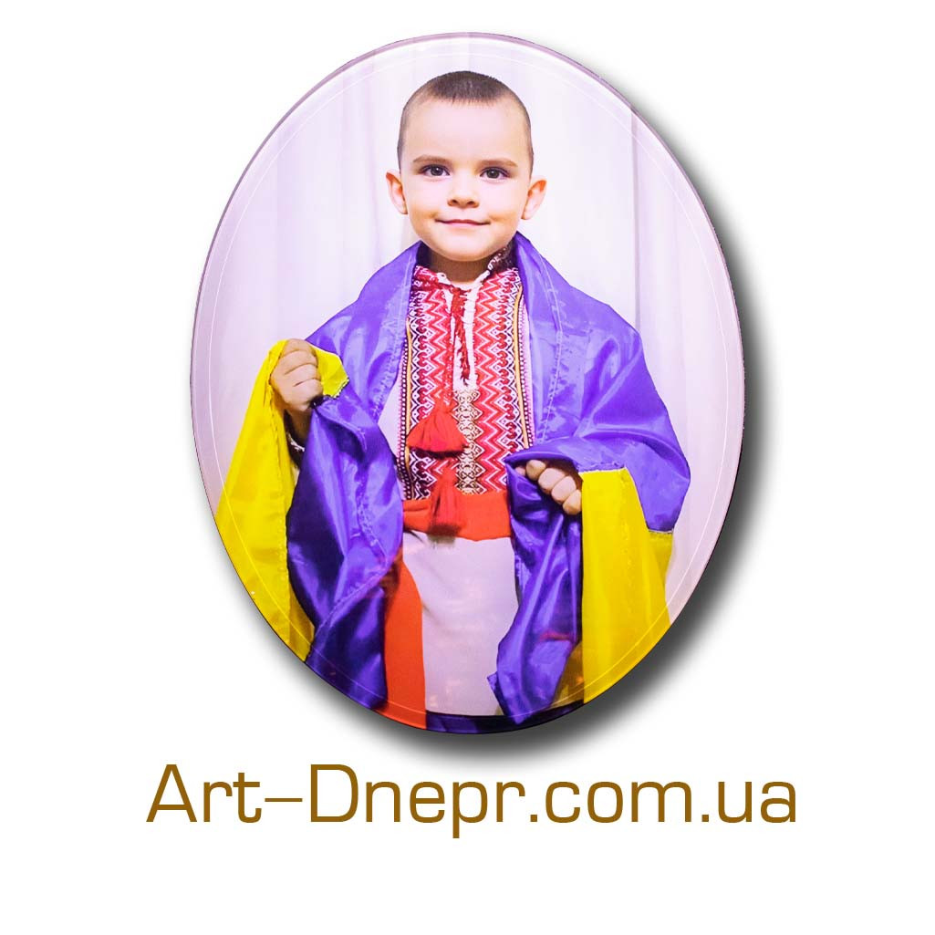 Табличка зі скла на пам'ятник для хлопчика, овал 240х300х12 мм, фото 1