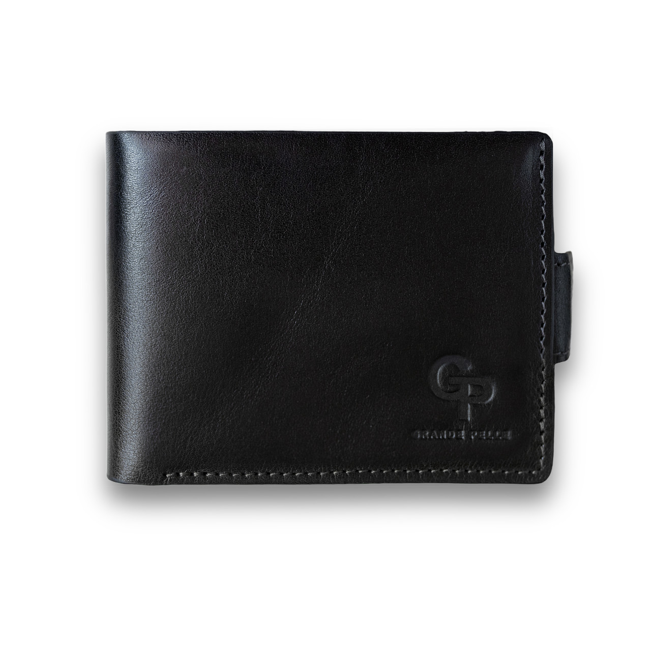 Великий шкіряний гаманець портмоне чоловічий чорний з натуральної шкіри ручної роботи Grande Pelle з 12 відділеннями