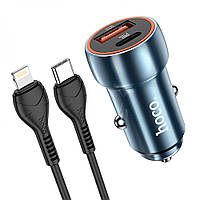 Автомобільний зарядний пристрій (адаптер + кабель) Hoco Z46A PD20W+QC3.0 Type C to Lightning Lux