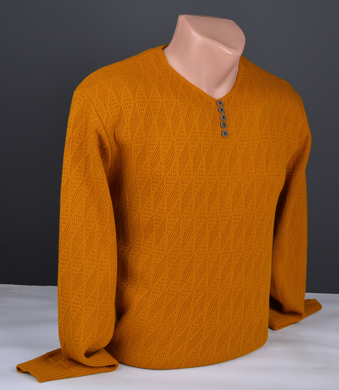 Чоловічий светр Vip Stendo гірчичний | пуловер з ґудзиками Туреччина 9254