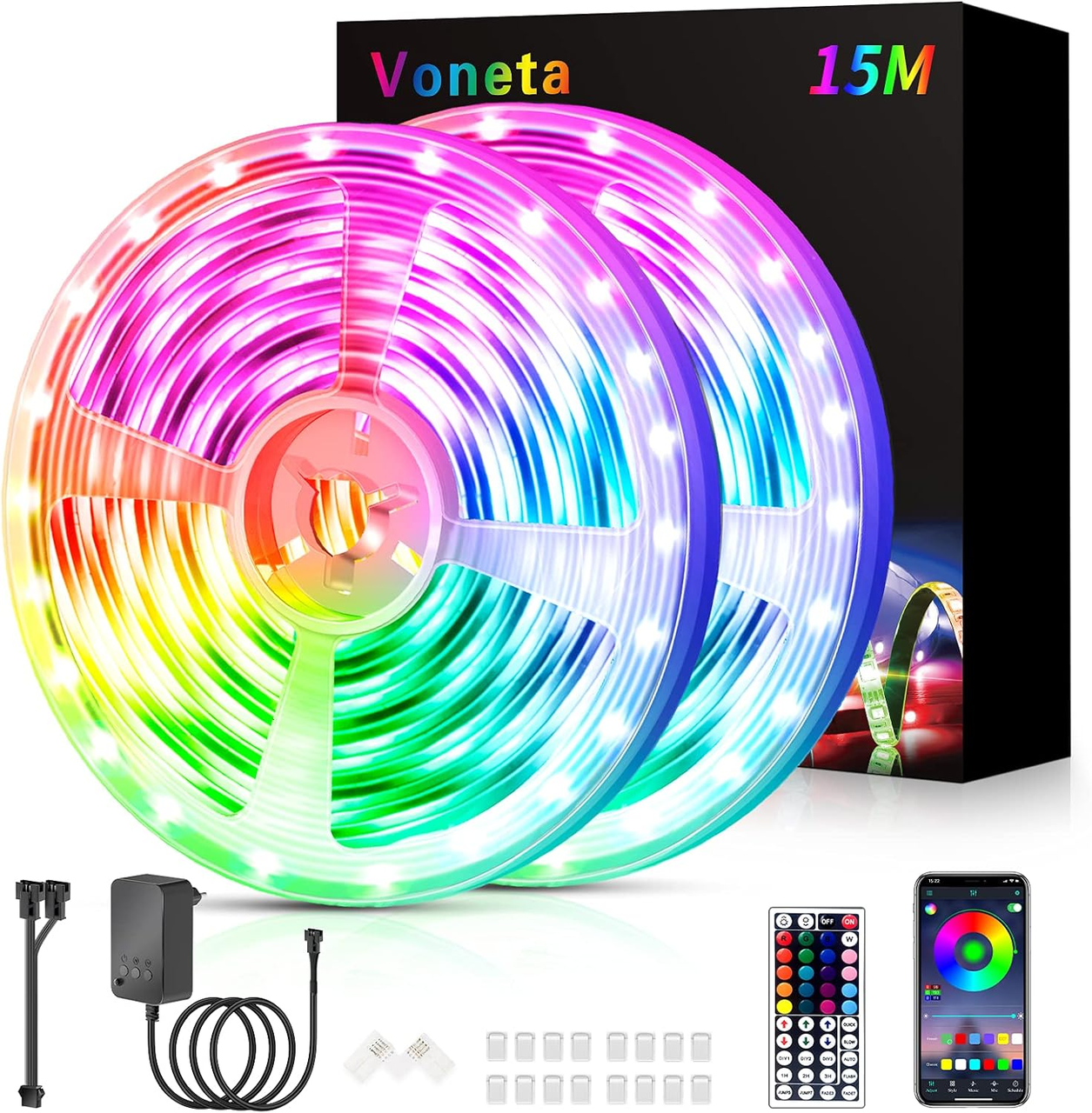 Світлодіодна стрічка RGB з мобільним керуванням через Bluetooth 15 м (2*7.5 м) (уцінка), фото 1
