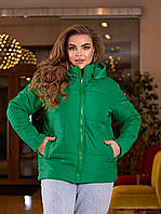 Куртка демисезонная стеганная укороченная Большого размера батал Зелёная