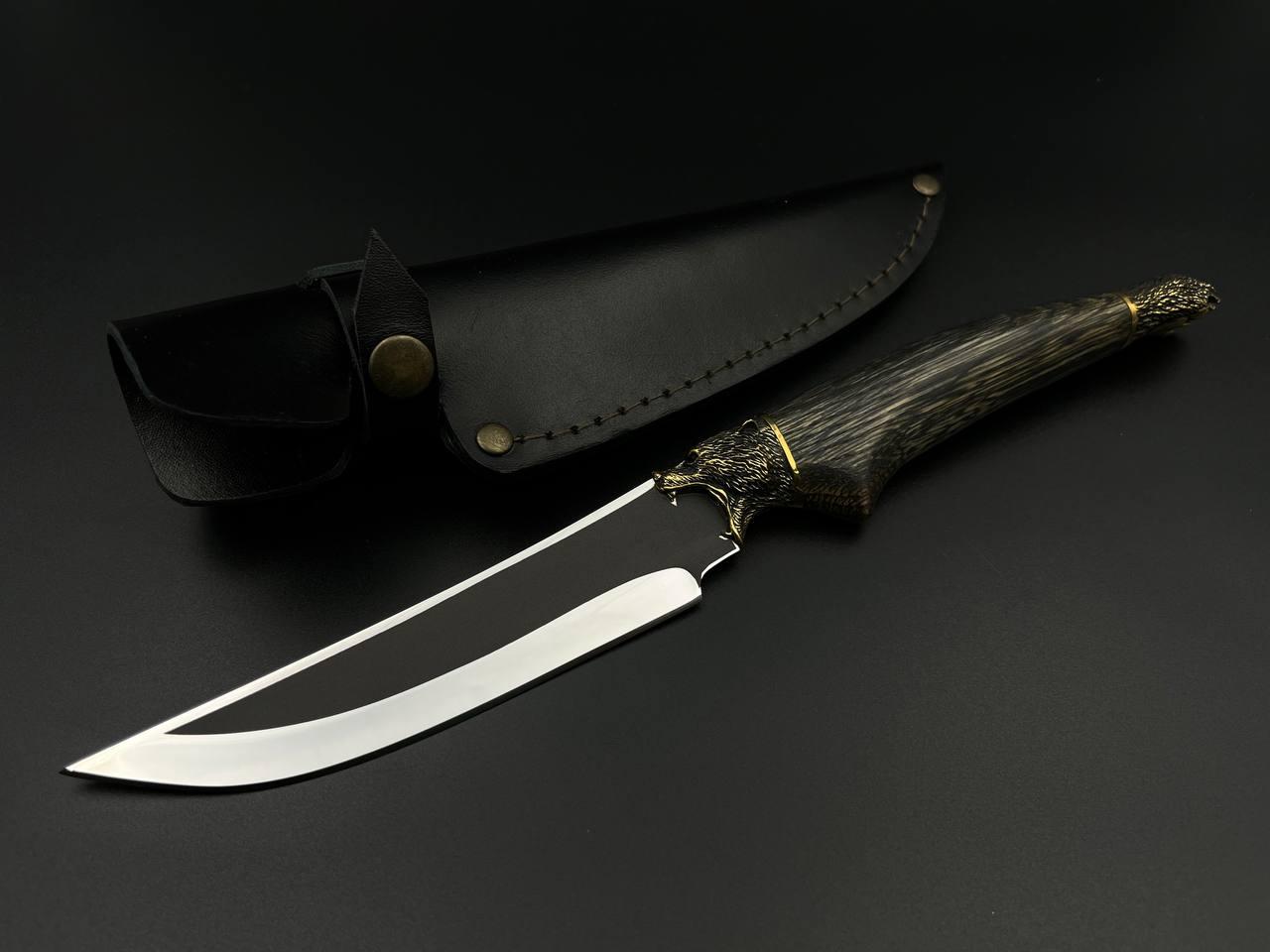 Ніж ручної роботи для полювання та риболовлі туристичний «Гризлі #3» сталь 95х18 зі шкіряними піхвами нескладний, фото 1