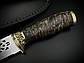 Ніж ручної роботи «Тризуб #1» з гербом України зі шкіряними піхвами нескладний сталь 95х18, фото 7