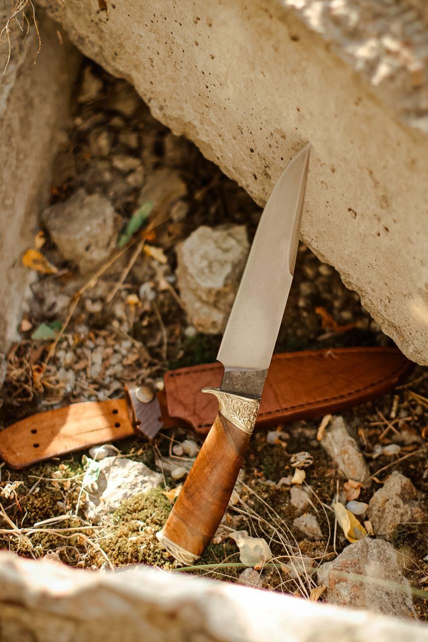 Ніж ручної роботи «Боуі-міні #1» зі шкіряними піхвами сталь х12МФ, фото 1