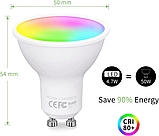 Набір 2 шт розумних смарт RGB ламп GU10 WiFi 4.7 Вт еквівалент 50 Вт сумісність з Alexa/Google Home/Siri, фото 3