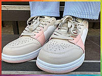 Женские кроссовки Ok-ShoesB918-7 Бежевые с розовыми вставками